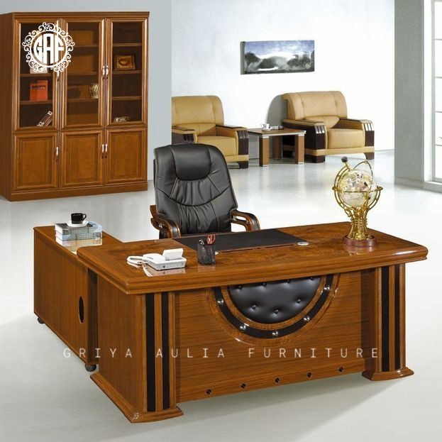 Meja kantor leter L terbaru meja kerja kayu jati modern