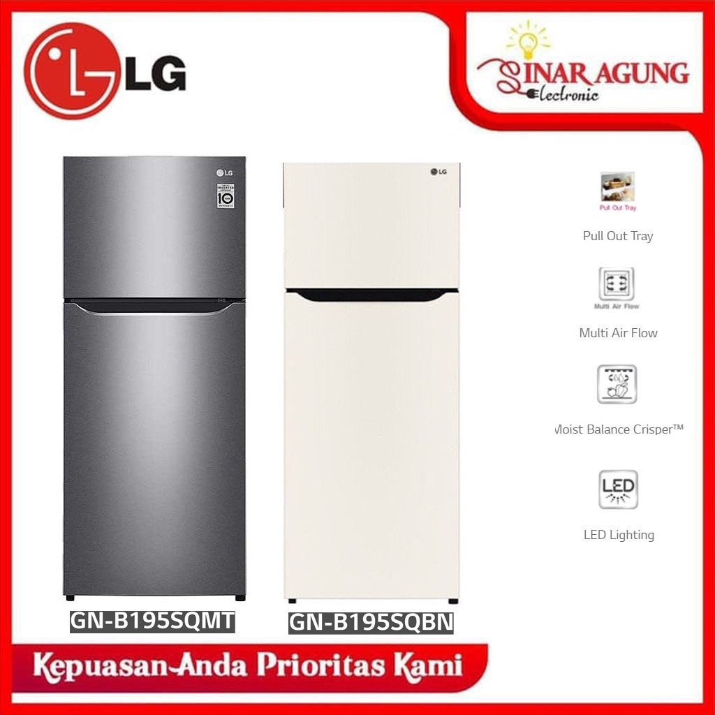 PROMO CUCI GUDANG LG KULKAS GN-B195SQMT / GNB195SQBN SMART INVERTER 2 PINTU 202 LITER 100% ORI