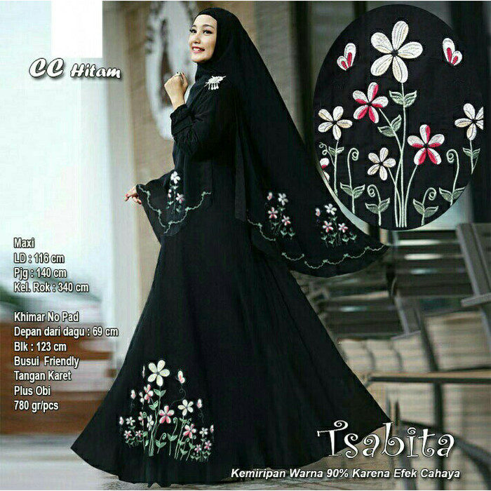 promosi Baju Busana Muslim / Gamis Balotelli Motif Bunga Syar'i Sabita Black