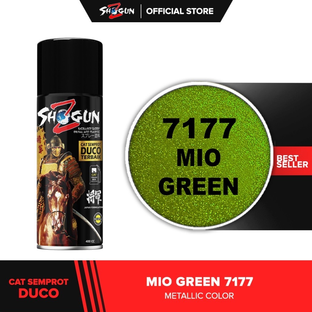 

Cat Semprot SHOGUN Z MIO GREEN 7177 - Cat Warna Hijau Metalik pilok Cat Semprot untuk body motor dan mobil samurai diton 400 ml bisa untuk aneka macam velg