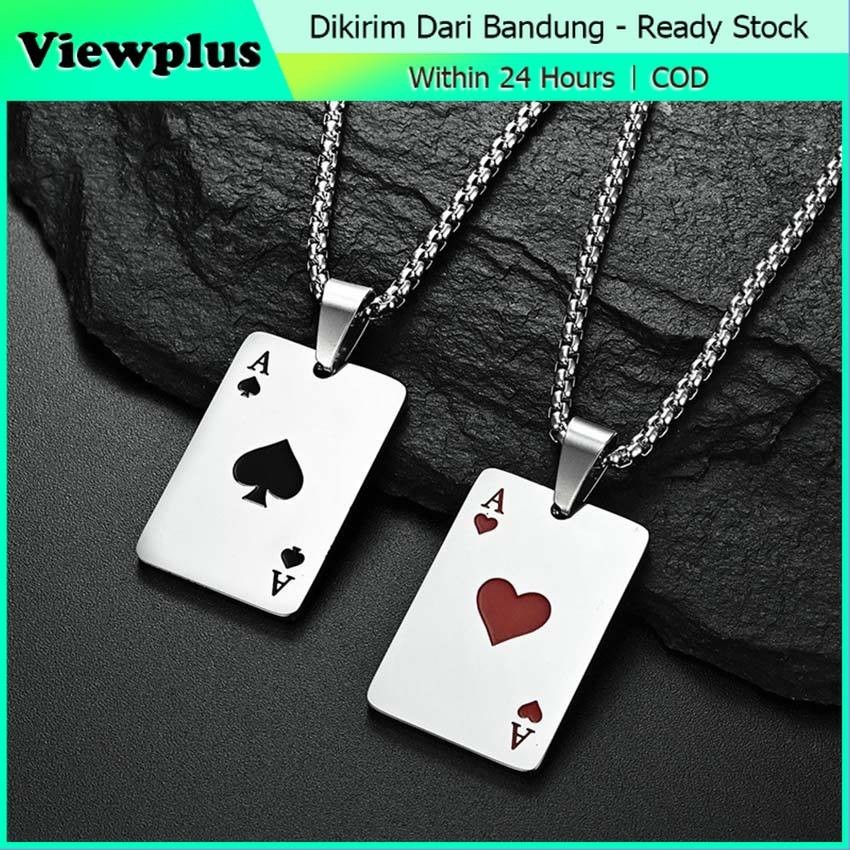 Kalung Titanium Pria Wanita Liontin Poker Anti Karat Cowok Cewek Keren Stainless Steel Style Korea
