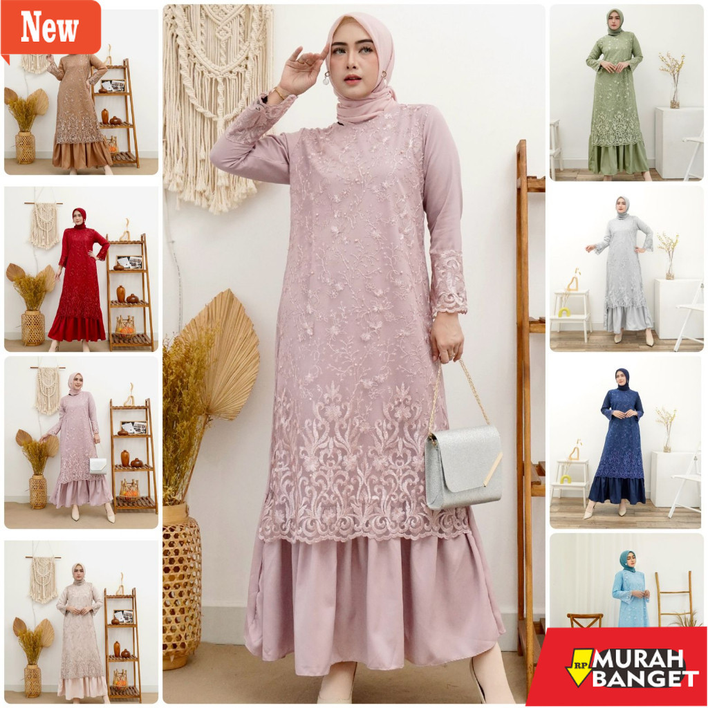 Gamis pesta- Gamis Pramitha SIZE S M L XL XXL XXXL JUMBO BIGSIZE/ MAXI Brokat Tile  Glitter Maxi Dre