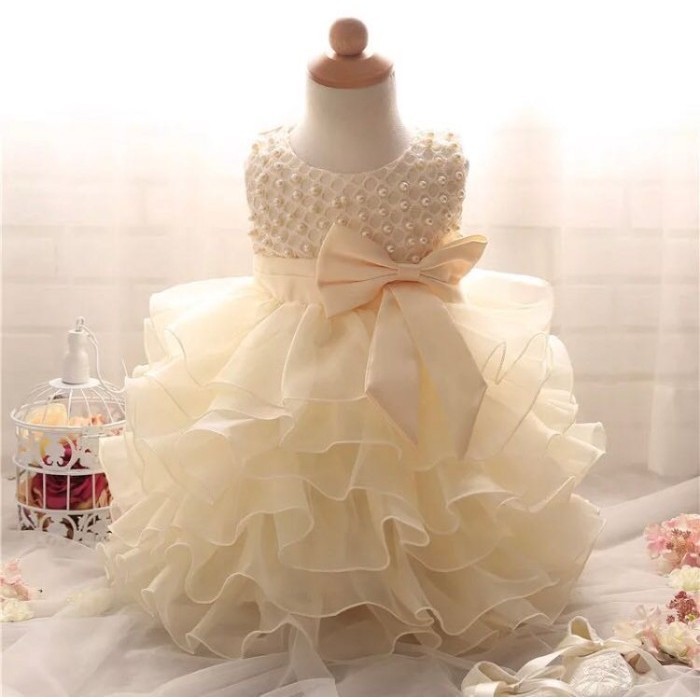 ✨BEST✨ -Baju Gaun Dress Pesta Ulang Tahun Anak Perempuan Import Korea - Kuning, 0-6 Bulan