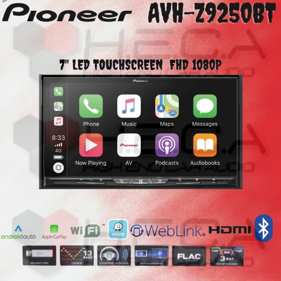 Pioneer AVH-Z9250BT Head Unit Double Din Tape Mobil AVH Z9250BT Audio Apple Car Play &amp; Android Auto