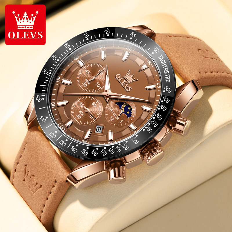 Jam Tangan Pria Kulit Asli Jam Tangan Pria Arloji Merek Oulishi Jam Tangan Quartz Panggilan Besar Ja