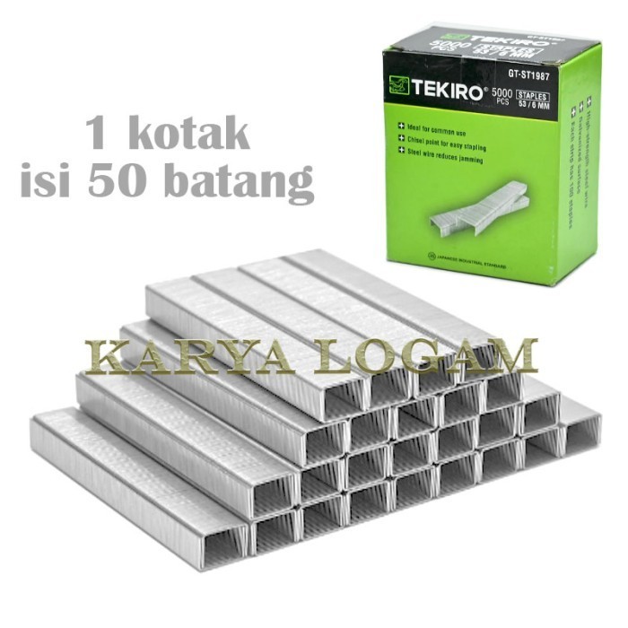 

Isi Staples Tekiro Japan ukuran 6 mm isi 50 Batang Dipakai Di Jok Motor,kayu,Spanduk,Dekorasi Dll