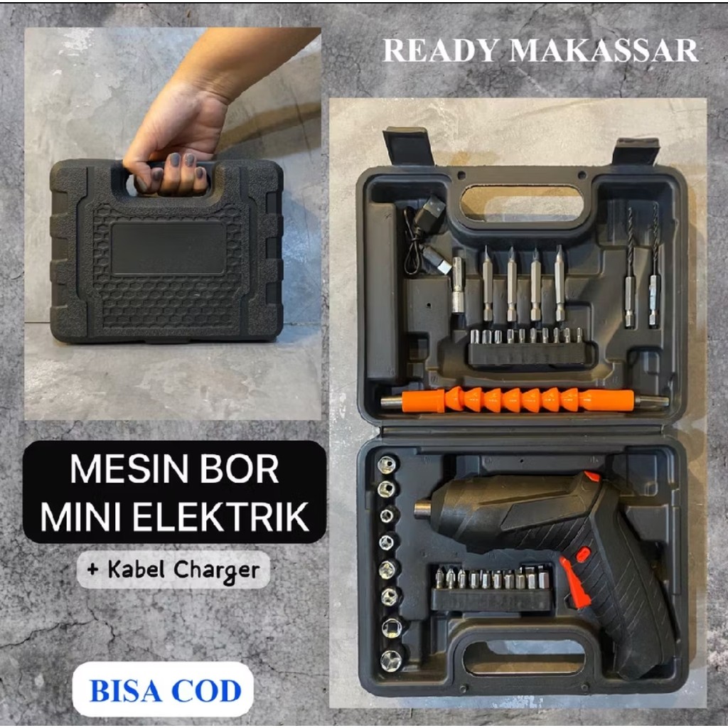 obeng listrik set / Bor Mini Mesin Bor Baterai Impact  49 Set Screwdriver Baterai Screwdriver Batera