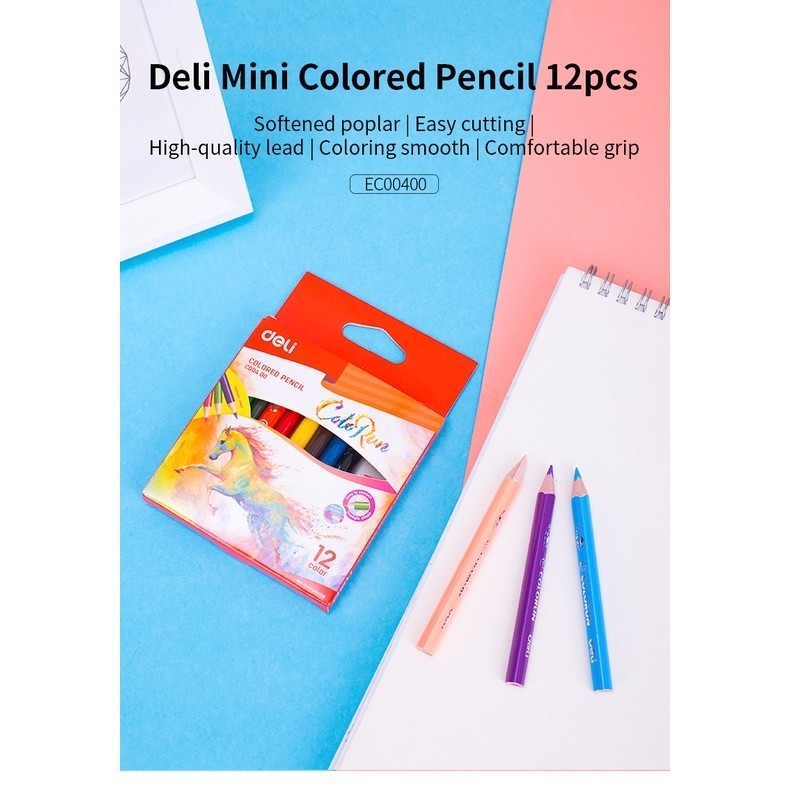 

BOBOMART X Pensil Warna DELI Colorun 12 Warna Mini - EC00400 Deli