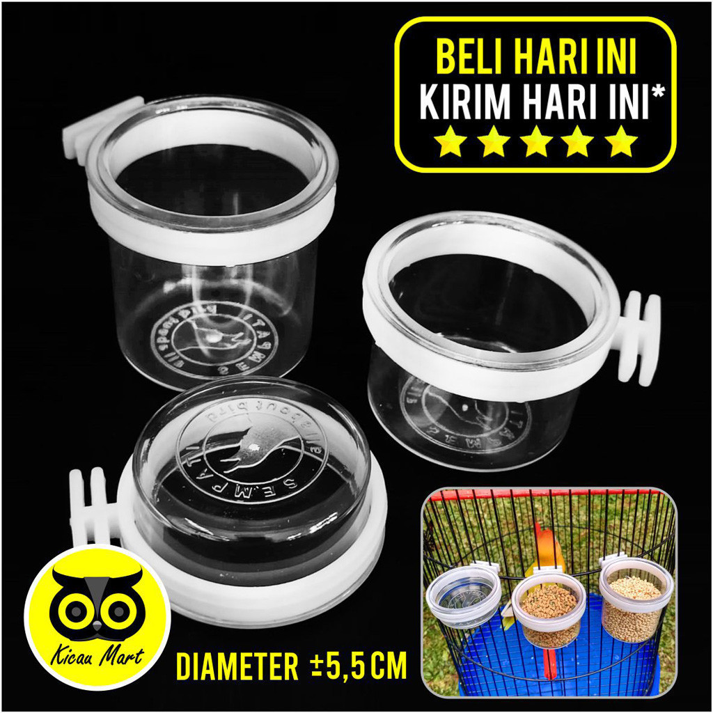 KICAU MART Cepuk Burung Belgia Tube Isi 3 Pcs Wadah Pakan Minum Burung Plastik Tebal Bening Putih Cu