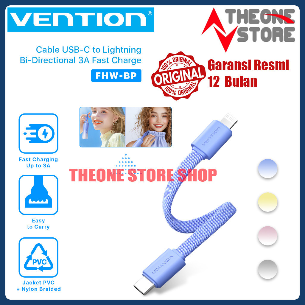 Vention Cable Power Bank Type C To Lightning Iphone Kabel Pendek Iphone Powerbank Fast Charging