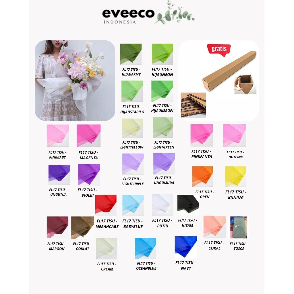 

EVEEco - (5 LEMBAR) - FL17 TISU Kertas Tissue Buket/ Kertas Tissue/ Flower Wrapping Paper