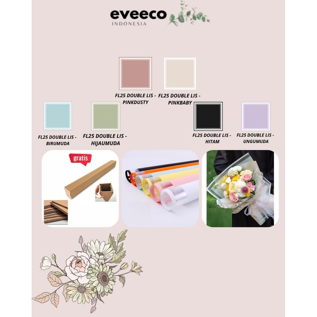 

EVEEco - (5 LEMBAR) - FL25 DOUBLE LIS Kertas Bunga Paper Buket Motif Frame List Transparan Florist Cellophane