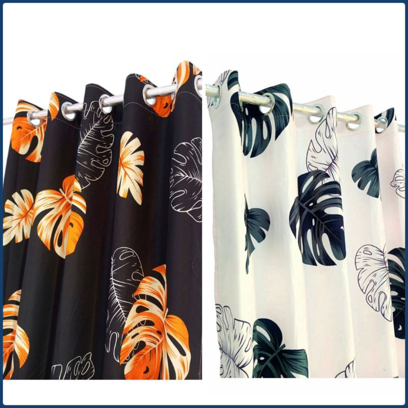 hordeng jendela pintu smokring motif daun aestetic bahan katun tebal