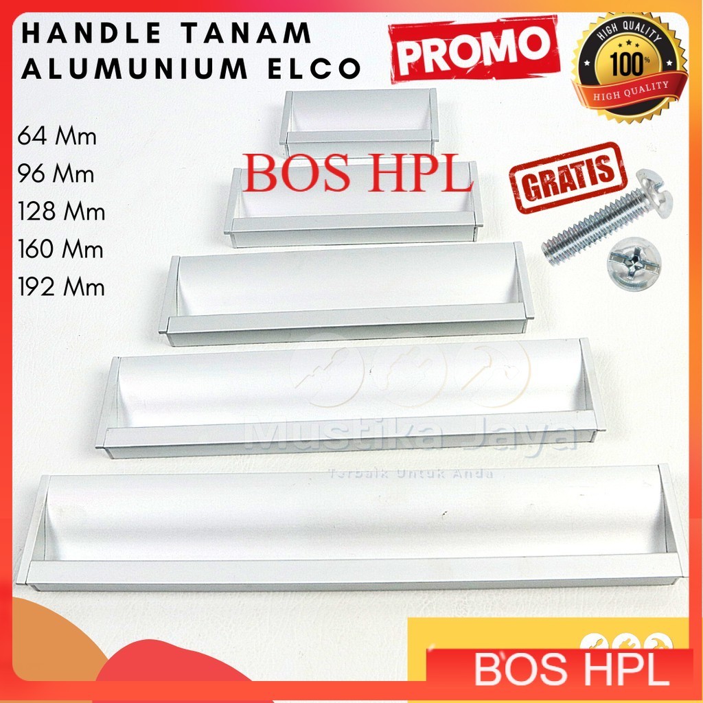 Handle Tarikan Gagang Lemari Laci Pintu Alumunium Elco Huben Model Tanam