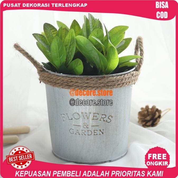 Vintage Flower Pot Vase Bunga Kaleng Pot Tanaman Artificial - Besar