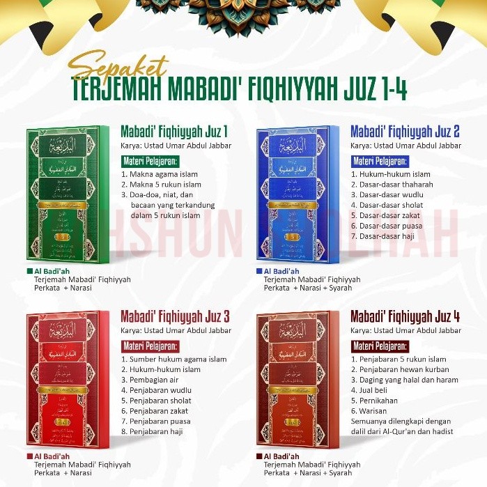 MABADI FIQIH 4 Juz Makna Perkata + Narasi Terjemahan Kitab Mabadi' Fikih Junior 1 SET Albadi'ah Maba