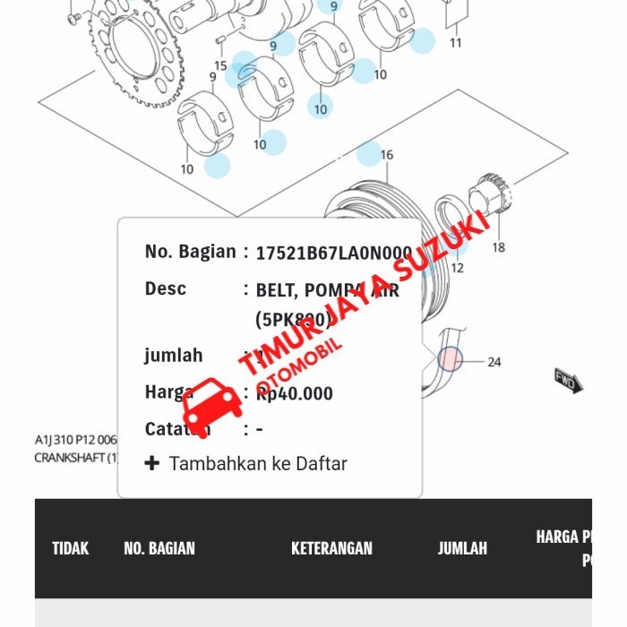 Fan belt set Wagon R asli SGP