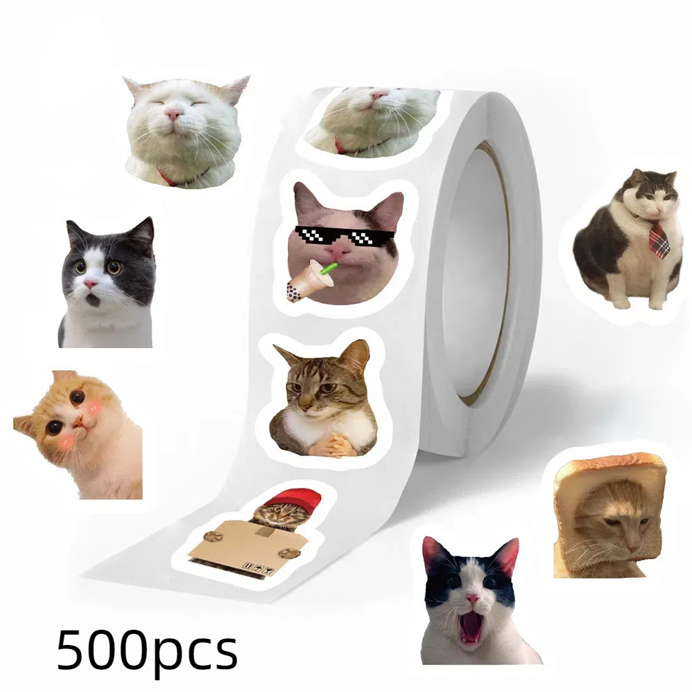

500pcs/Roll Funny Cat Stickers Cartoon Cute Decals Toy Stationery Guitar Phone Bicycle Laptop Luggage Car Graffiti Kids Sticker