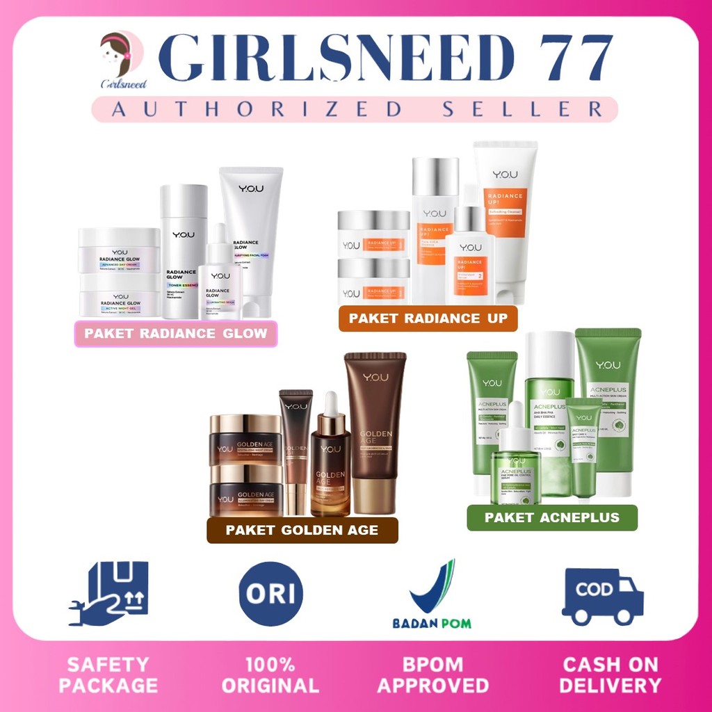 GN77 YOU 5in1 Paket Skincare Set 5pcs | Radiance Glow Serum Facial Foam Cream | Radiance Up Serum To
