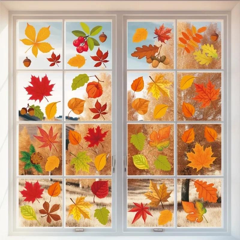 

Thanksgiving Fall Leaves Window Clings Windows Doors Decorated With Maple Leaves Thanksgiving Glass Stickers Autumn Decoration