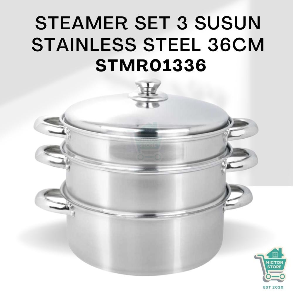 TOPTON Steamer Set Stainless Steel 3 susun 36cm STMR01336 Panci Kukus Stainless 3 Susun Dandang Stai
