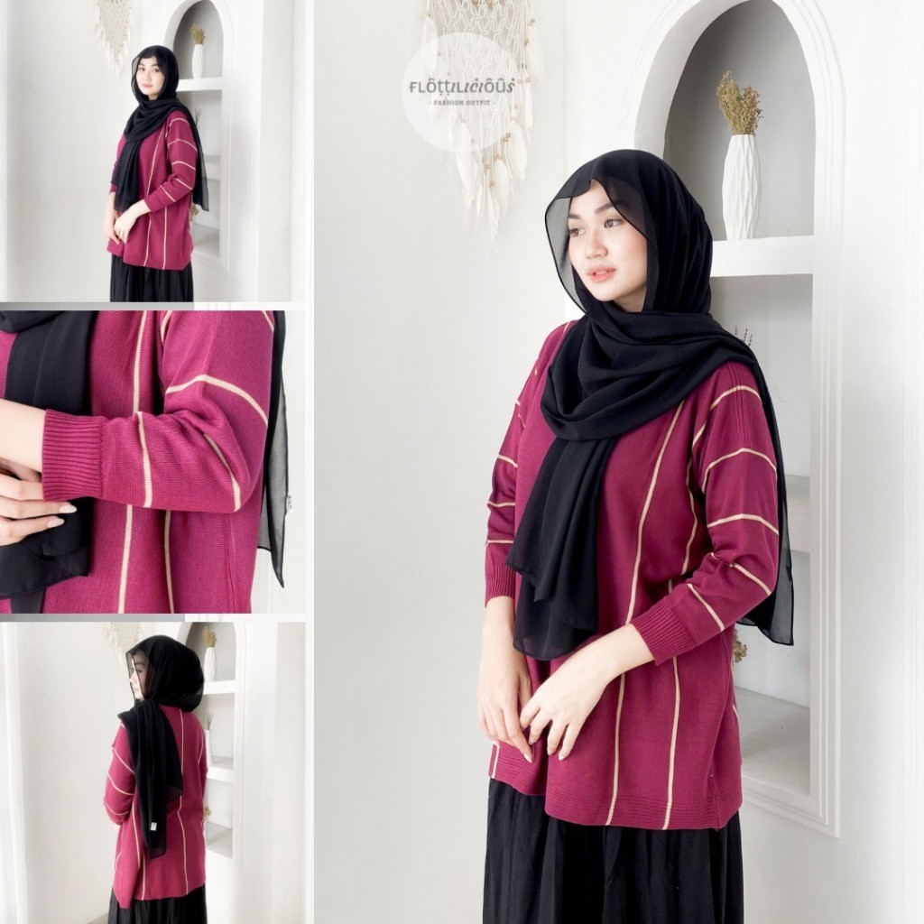 Atasan Wanita Knit Rajut Oversize Big Size Hijab OOTD Korean Style - KAYLE TOP KNIT