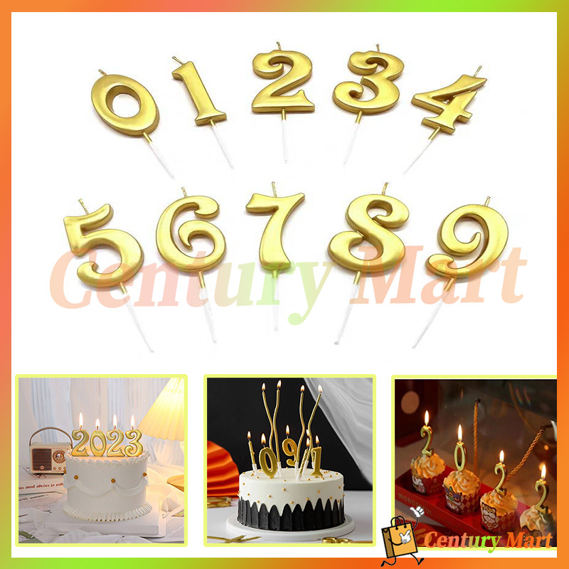 Lilin Ultah/lilin angka 0 -9 gold / Lilin Ulang Tahun Bentuk Angka 0- 9 / Lilin Ulang Tahun Emas 1pc