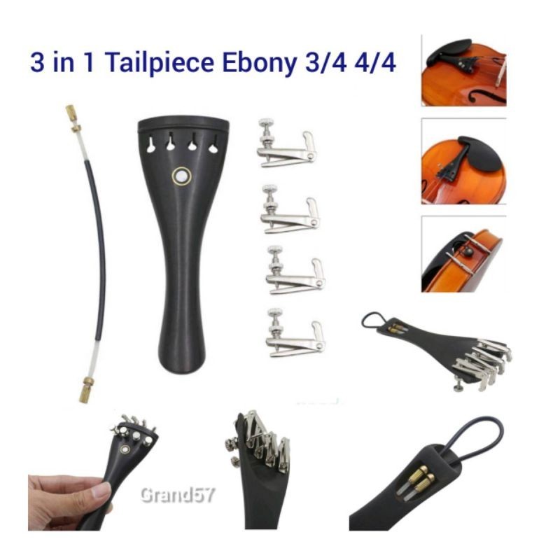 Tailpiece Ebony Biola Violin 3/4 4/4 Tali Fine Tuning Tuner Tail Piece