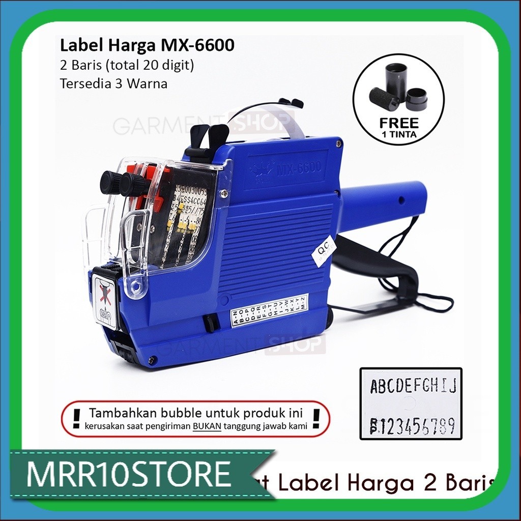 

Alat Label Harga 2 Baris 10 Digit Cetak Stiker Expired Huruf Angka MX 6600 Labeller Tool