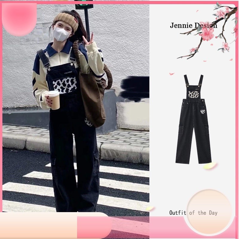 TERBATAS Cinta Sapi Bordir Tali Jeans Wanita Lurus Lebar Kaki Longgar Celana