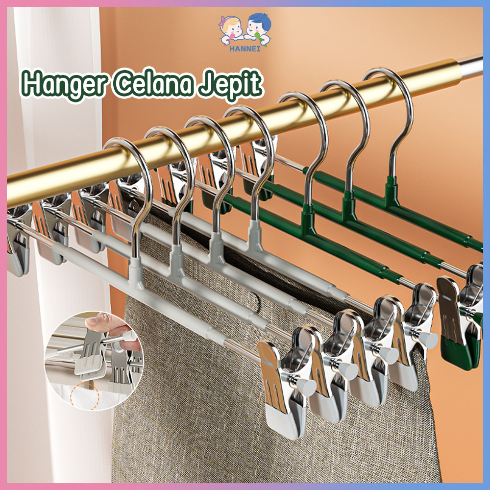 Hannei Hanger Gantungan Jepit Celana Kawat Besi Plastik Gantungan Hanger Celana Jepit Besi