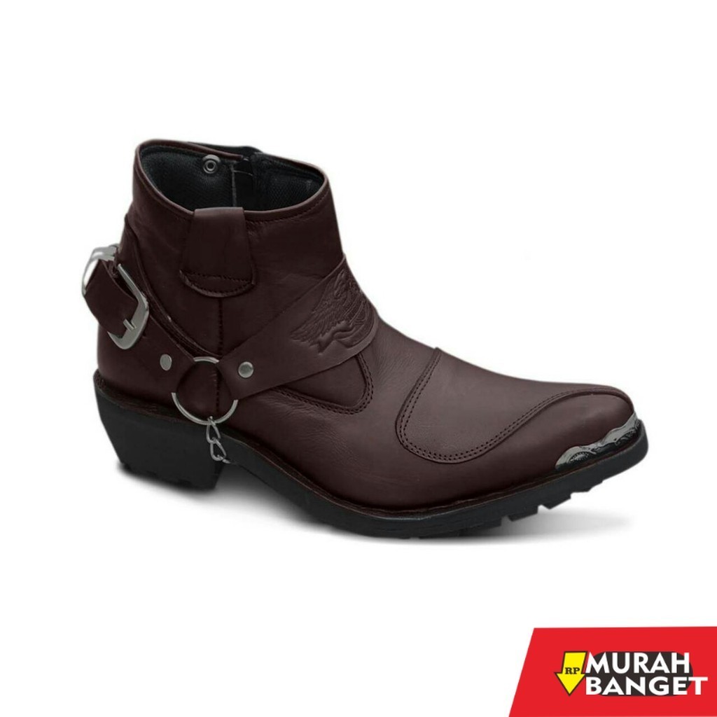 Sepatu biker pria- Sepatu Boot Pria Kulit Asli Original Jenggel Koboy Biker Warna Hitam dan Coklat s