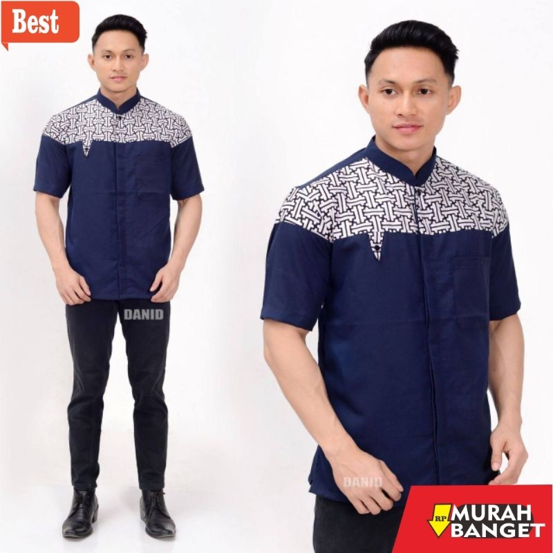 Baju muslim pria pendek- Koko Kurta Pria Baju Muslim FF Fashion Pakaian Lebaran Cowok Lengan Pendek 