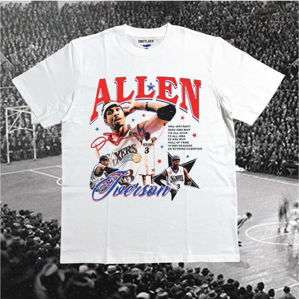Allen Iverson White Allstar Tshirt Heavyweight Cotton Combed 16s Kaos NBA Vintage Bootleg