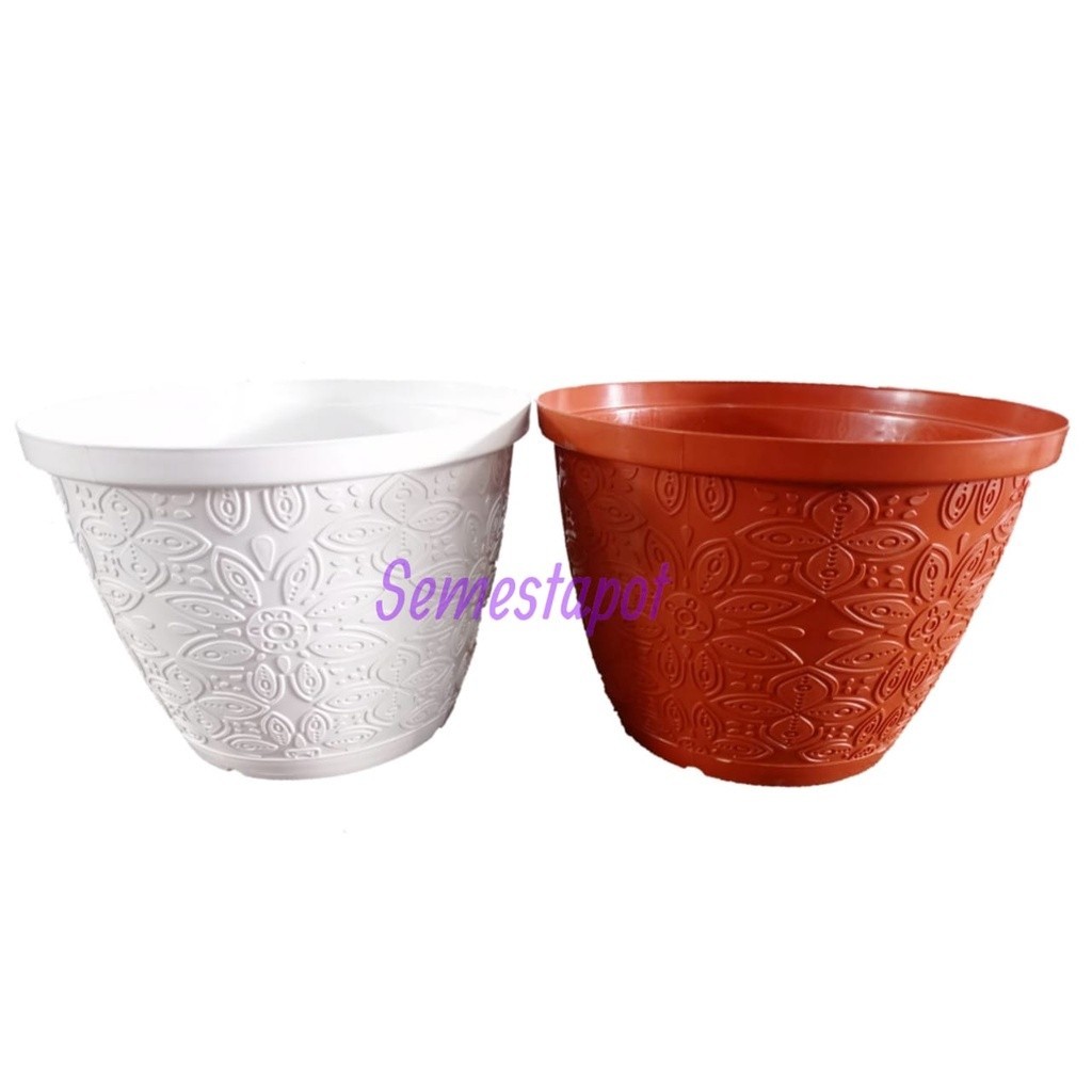 6 PCS Pot Shallom Batik 30 Setengah Lusin Pot Plastik Bunga Tanaman