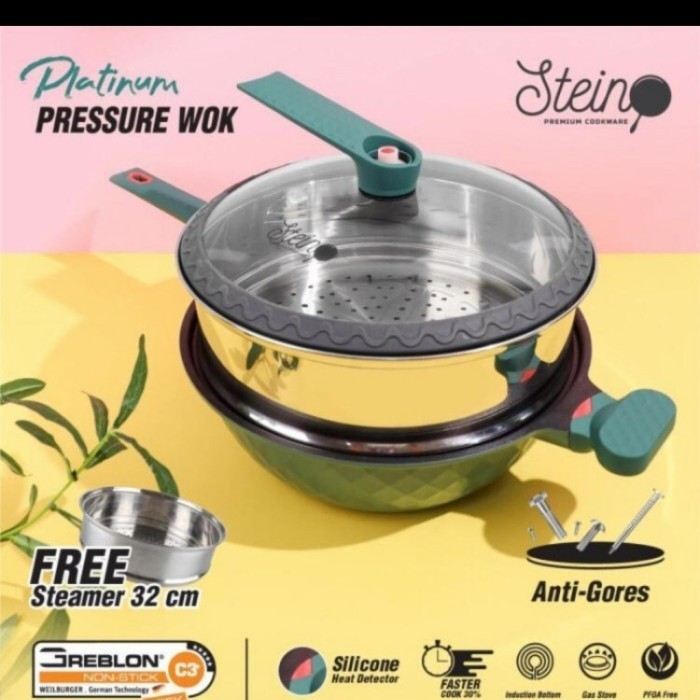Stein Cookware Platinum Pressure Wok 32 cm Steincookware Panci Presto - Hijau
