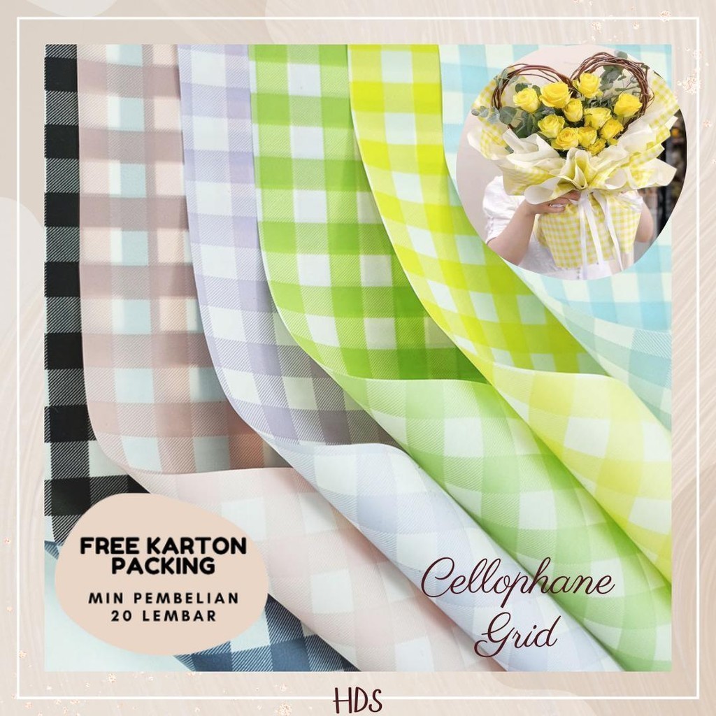 [20 LEMBAR] KERTAS BUKET CELLOPHANE KOTAK-KOTAK FLORIST BUKET BUNGA FLOWER WRAPPING GRID WATERPROOF