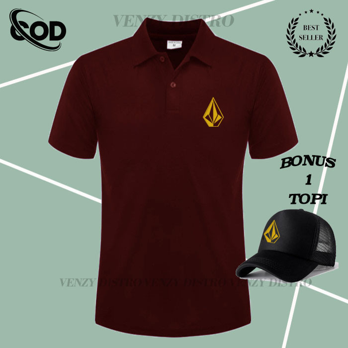 COD GRATIS TOPI...!!! KAOS POLO kerah Dewasa Lengan Pendek Logo V01303 Text Gold KAOS SHIRT PRIA KER