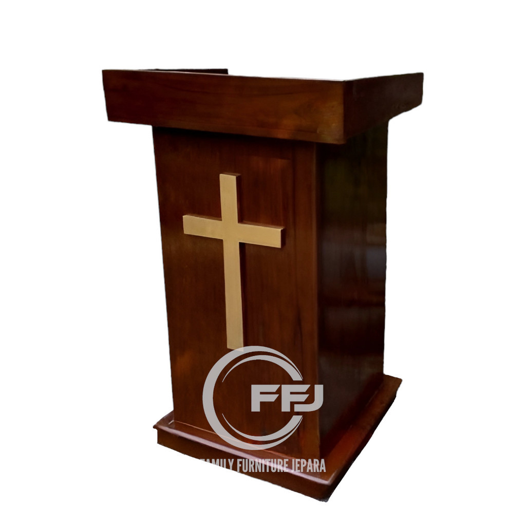 MIMBAR GEREJA MINIMALIS JATI - PODIUM GEREJA KAYU JATI - MIMBAR PIDATO