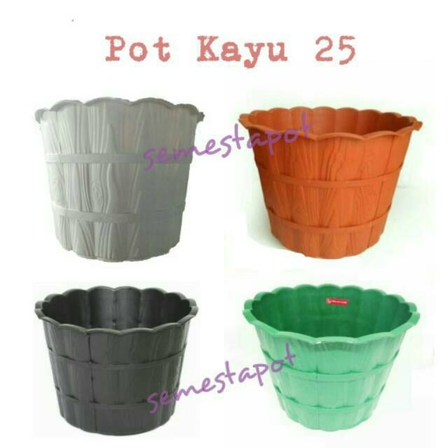6 PCS Pot Kayu 25 Setengah Lusin Pot Plastik Bunga Tanaman