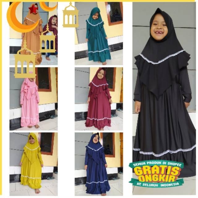 GAMIS ANAK TANGGUNG SYARI USIA 9-14 TAHUN TERMURAH GAMIS POLOS RENDA/Maron merah bata red anak tangg