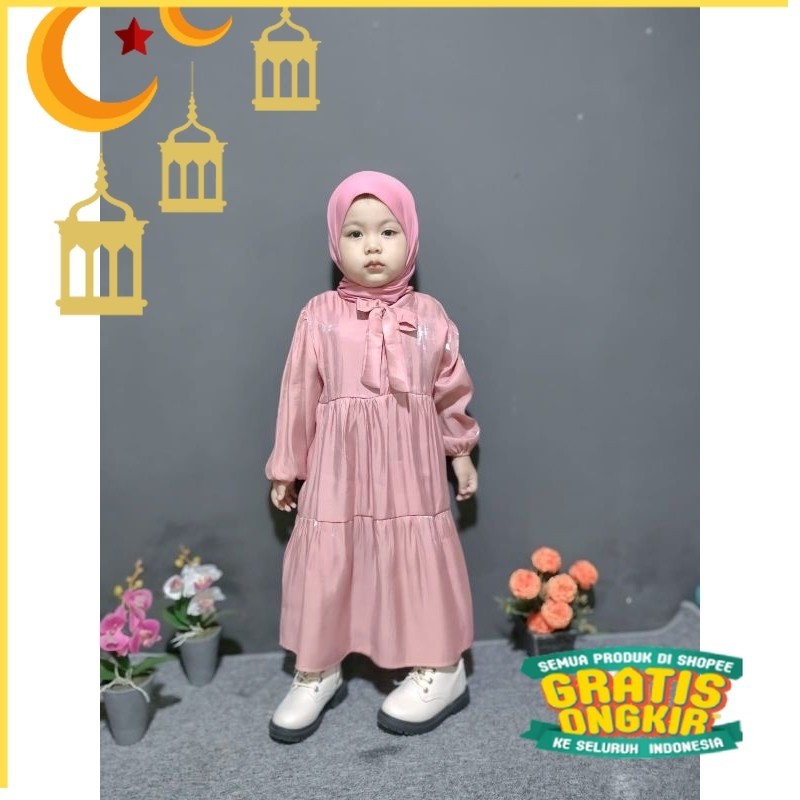 DRESS GAMIS SHIMER ANAK/Maron merah bata red anak tanggng