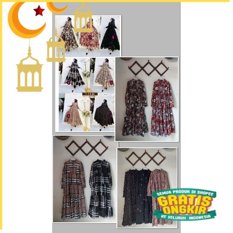 READY STOK  COD  NEW SHR ORI 100% DRESS MAXI WOLLFIS MOTIF DOT BUNGA GG BB PREMIUM SYAHIRA/nude yell
