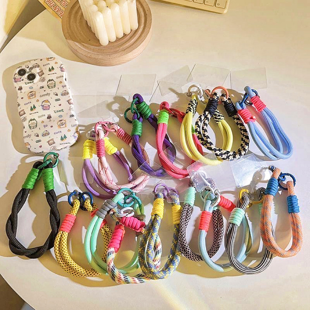 Tali HP String Gantungan Tali Pergelangan Tangan Dikepang Rantai Ponsel Antihilang Casing HP Warna