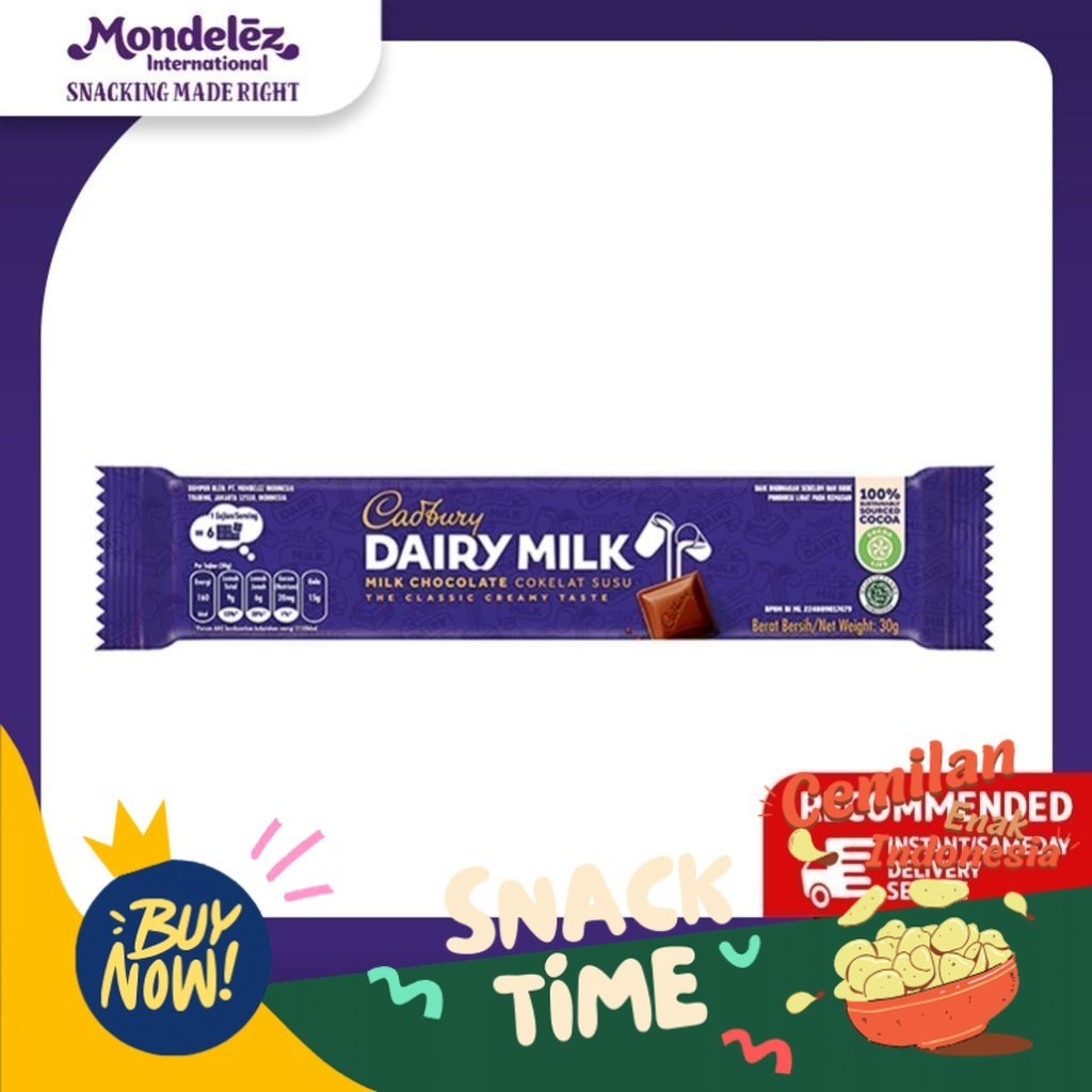 

PROMO SPESIAL Cadbury Dairy Milk Chocolate Original Regular 30g, coklat dengan susu untuk Camilan x 30 (Family Pack)