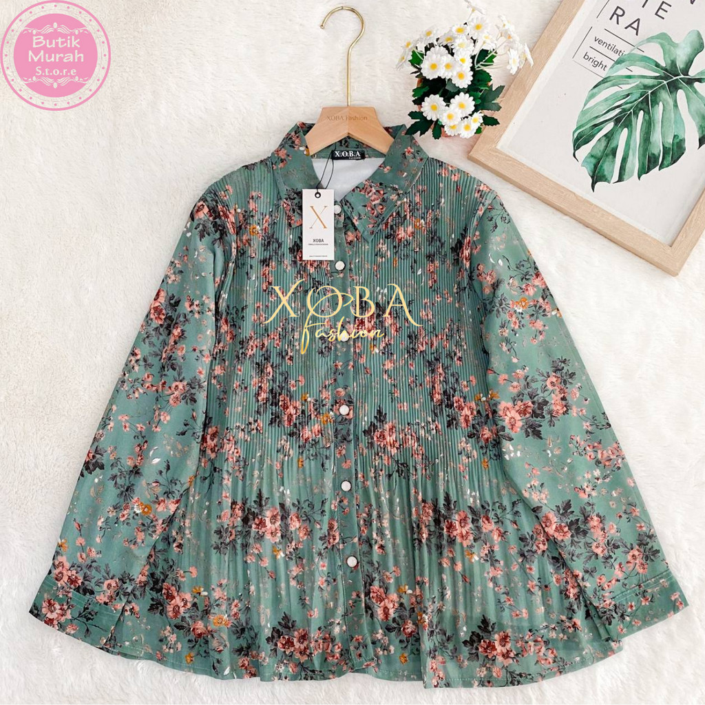 Xoba Fashion 3022 Atasan Wanita Blus LD 110 Cm Ceruti Plisket Dada EJ44 1740/EJ1025 Good Vibes
