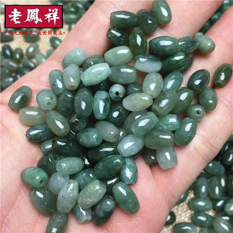((Harga 20 Buah) Myanmar Jadeite A Goods Jade Manik-manik Panjang Passepartout 5*8Mm Bahan Rantai Manik Bulat Hijau Minyak