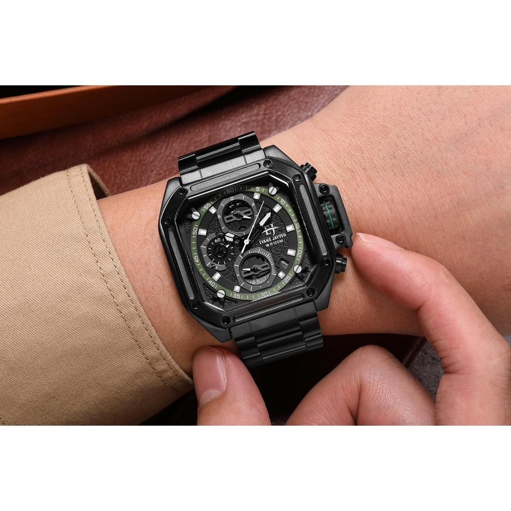 Buy 1 Get 1  Best Seller Evans Jayden Jam Tangan Pria EJ 9558 Rantai Stainless Steel Chronograph Kac