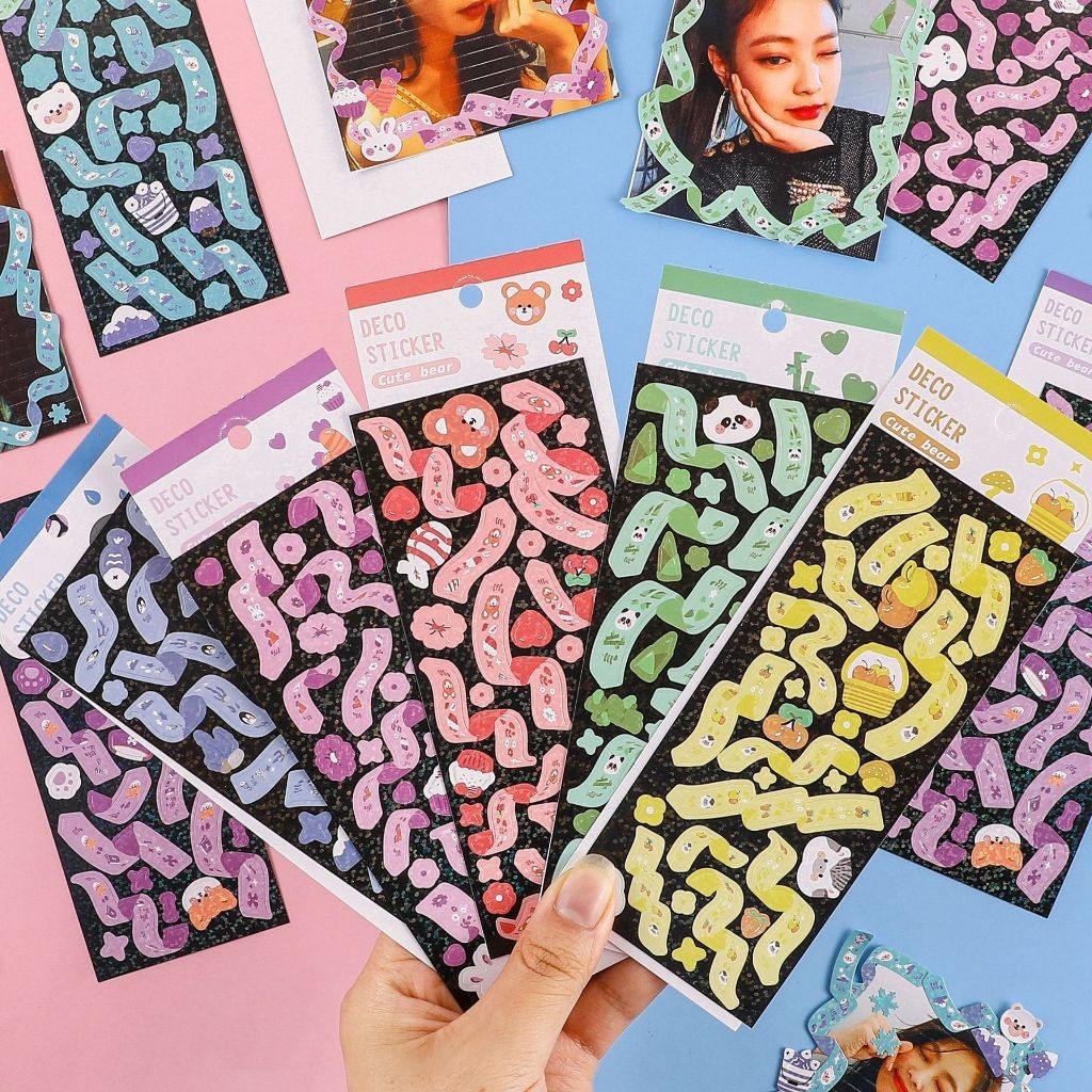 

[1 Lembar] Sticker Deco Stiker Dekorasi PVC untuk Scrapbook Photocard - ANIMALS RIBBON CONFETTI