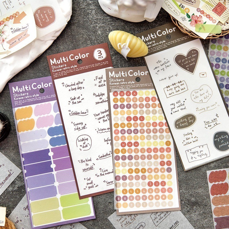

[Gongjin] 3 Lembar Multi Color Sticker / Stiker Korea Retro Bullet Journaling Huruf Alphabet Quotes Jurnal Bujo Scrapbook